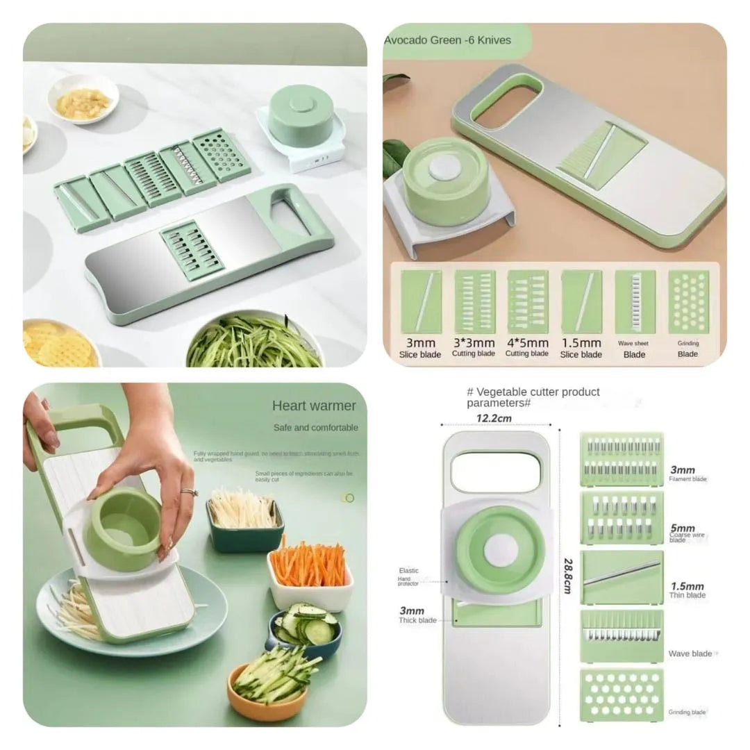 5-in-1 Vegetable Cutter Green Stainless Steel Grater Peeler