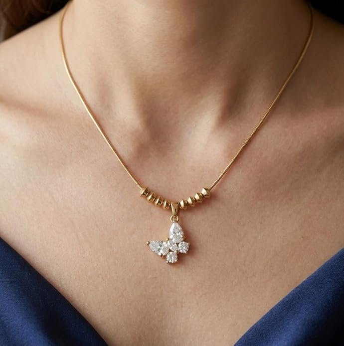 Crystal Pendant Necklace for Women Girls Gold Plated Stainless Steel