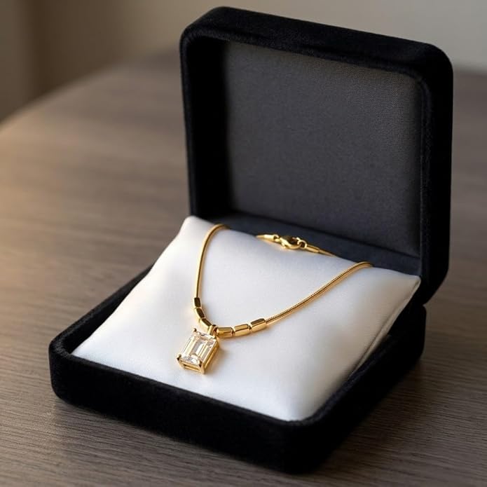 Crystal Pendant Necklace for Women Girls Gold Plated Stainless Steel