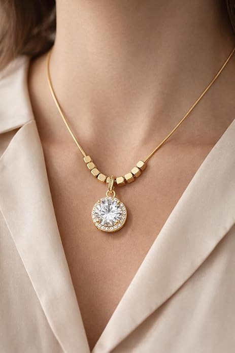 Crystal Pendant Necklace for Women Girls Gold Plated Stainless Steel
