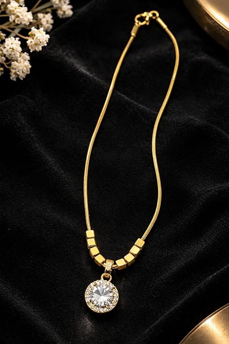 Crystal Pendant Necklace for Women Girls Gold Plated Stainless Steel