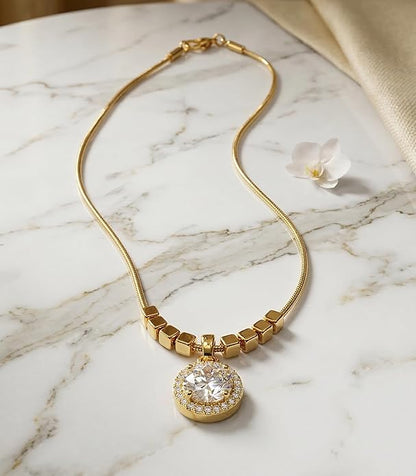 Crystal Pendant Necklace for Women Girls Gold Plated Stainless Steel