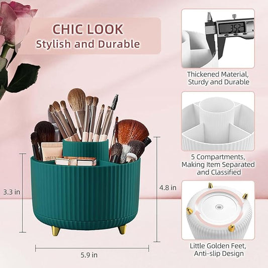 Makeup Brush Holder Rotating Makeup Brush Organizer,5 Slot Make up Brushes Cup for Cosmetics