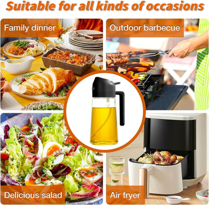 Glass Oil Sprayer and Dispenser Bottle, 500ml Capacity, 2-in-1 Design, Black
