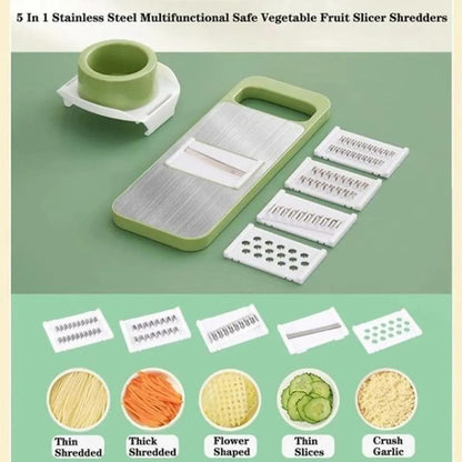 5-in-1 Vegetable Cutter Green Stainless Steel Grater Peeler