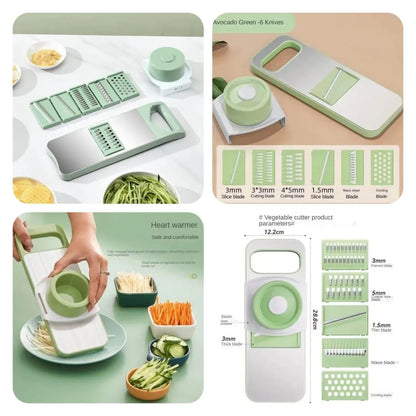 5-in-1 Vegetable Cutter Green Stainless Steel Grater Peeler