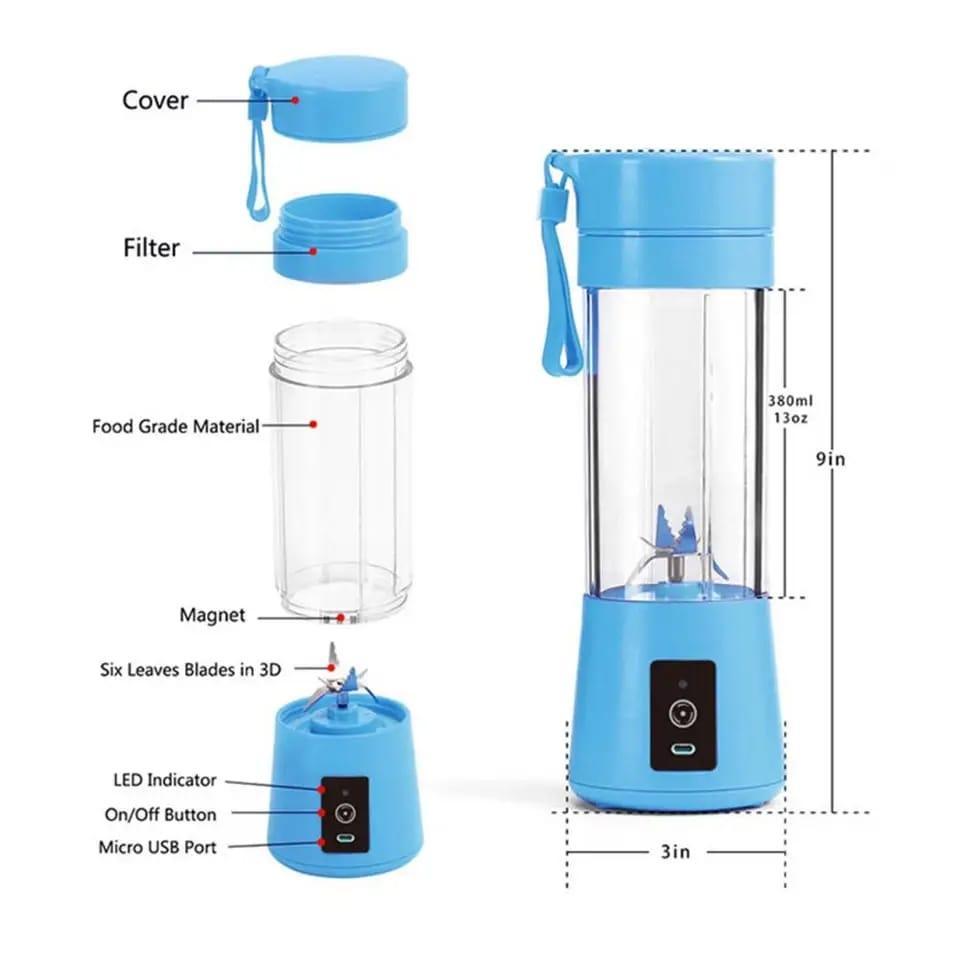 Rechargeable Electric Juicer Blender Blue ABS Plastic Kitchen Gadget