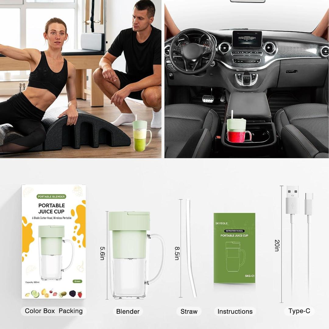 Portable Rechargeable Electric Juicer Blender Glass Green