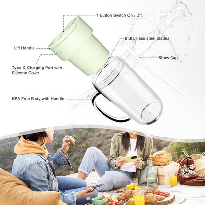 Portable Rechargeable Electric Juicer Blender Glass Green