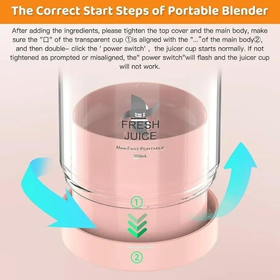 Mini Electric Juicer Blender Pink Portable 350ML