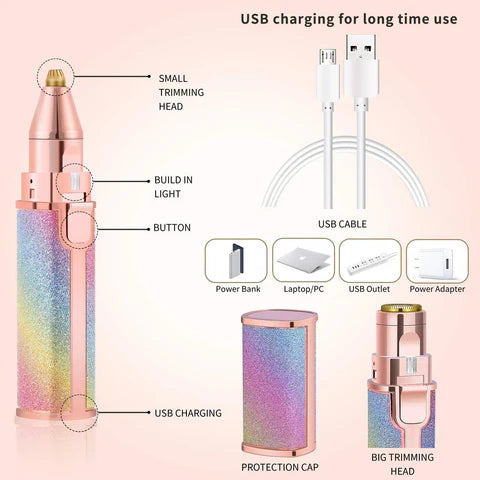 2in1 Electric Eyebrow Trimmer and Shaver Rechargeable Hair Remover for All Parts