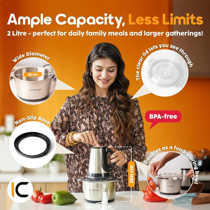 Electric Stainless Steel Food Chopper – Multi-Purpose Kitchen Grinder