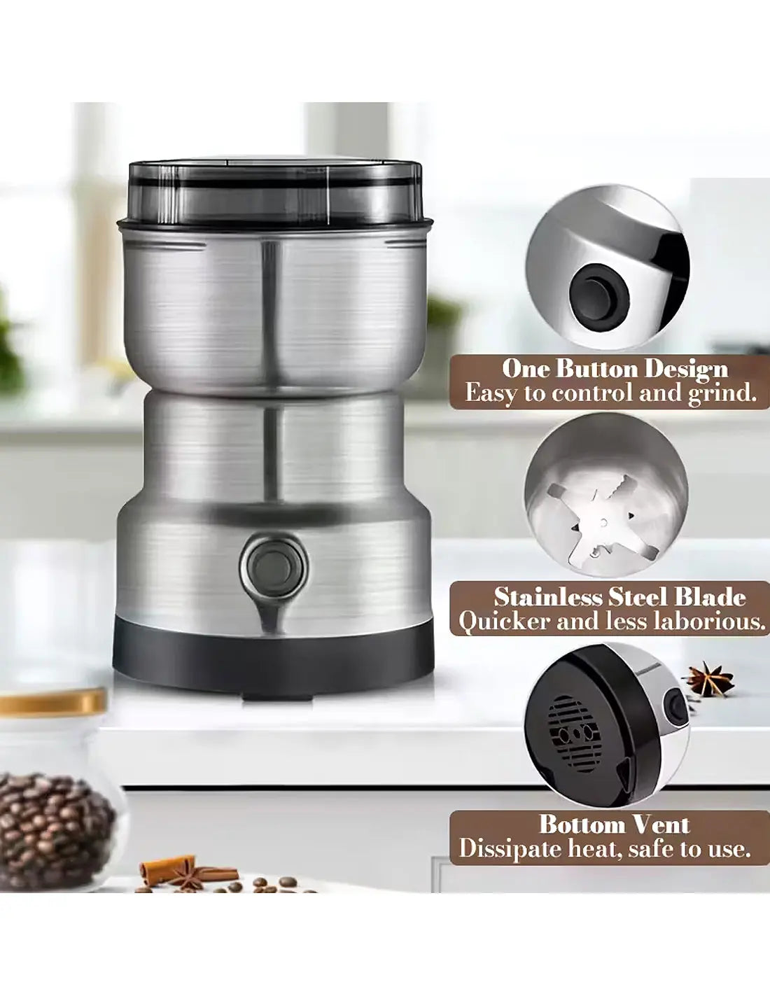Electric Spice Grinder – Stainless Steel Multi-Purpose Grinder